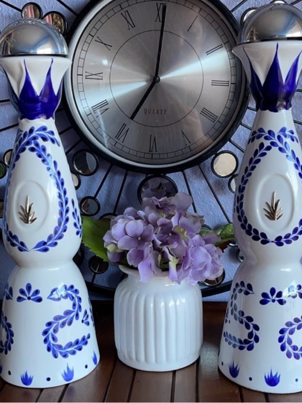 Decorative White Ceramic Vase with Blue Hand-Painted Motifs